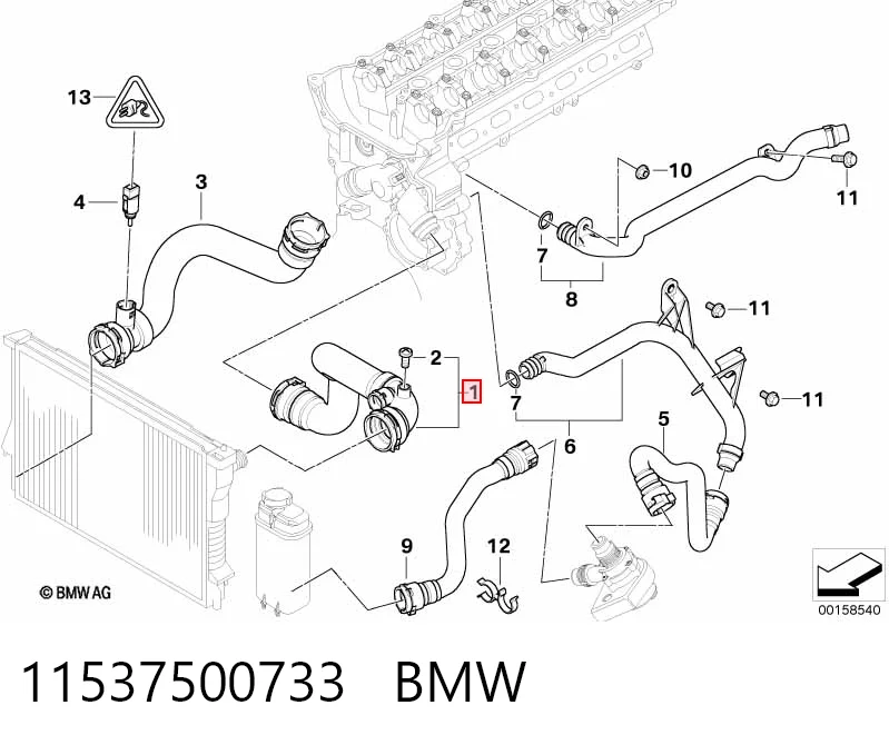 11537500733 BMW Manguera superior del radiador