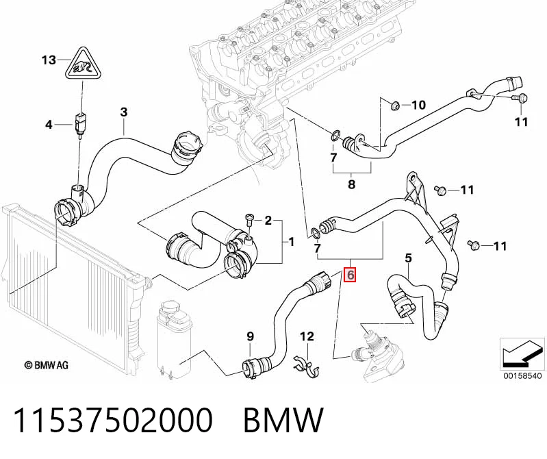 11537502000 BMW Manguera de admisión de la bomba de agua
