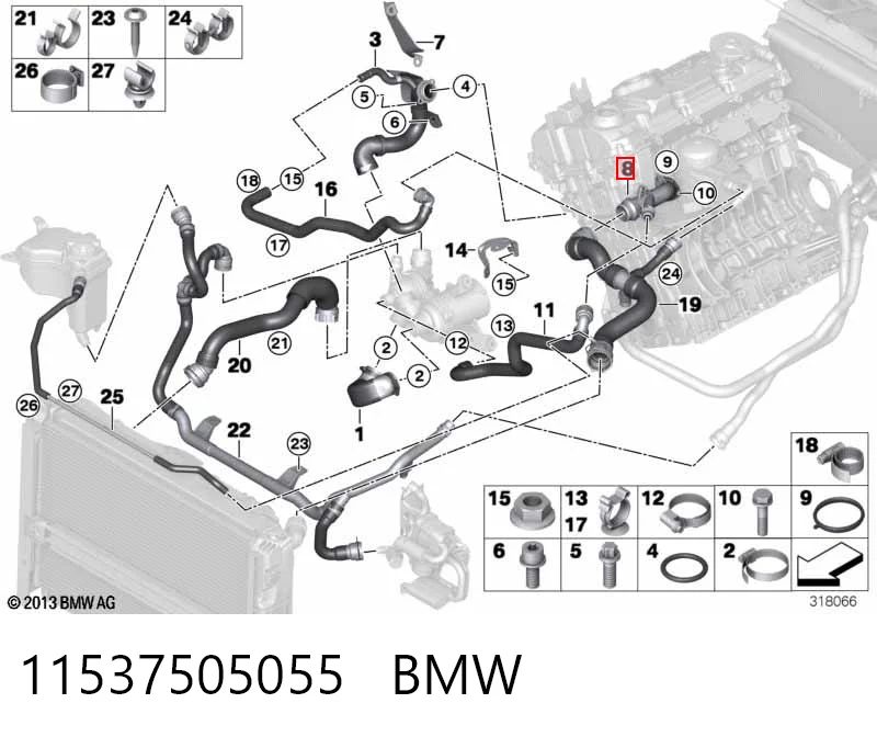 11537505055 BMW Brida del sistema de refrigeración (triple unión)