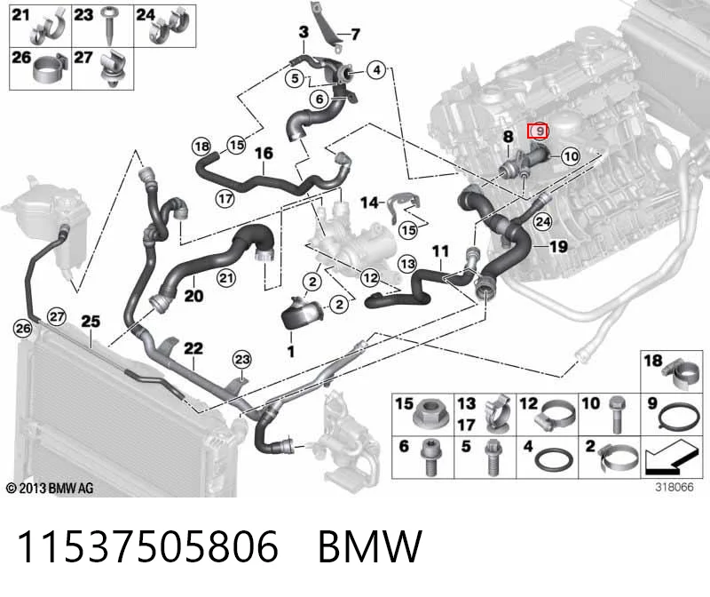 11537505806 BMW Junta de brida del sistema de refrigeración