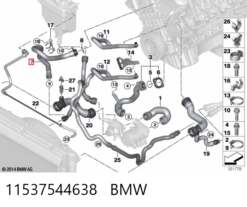 11537544638 BMW Manguera del termostato