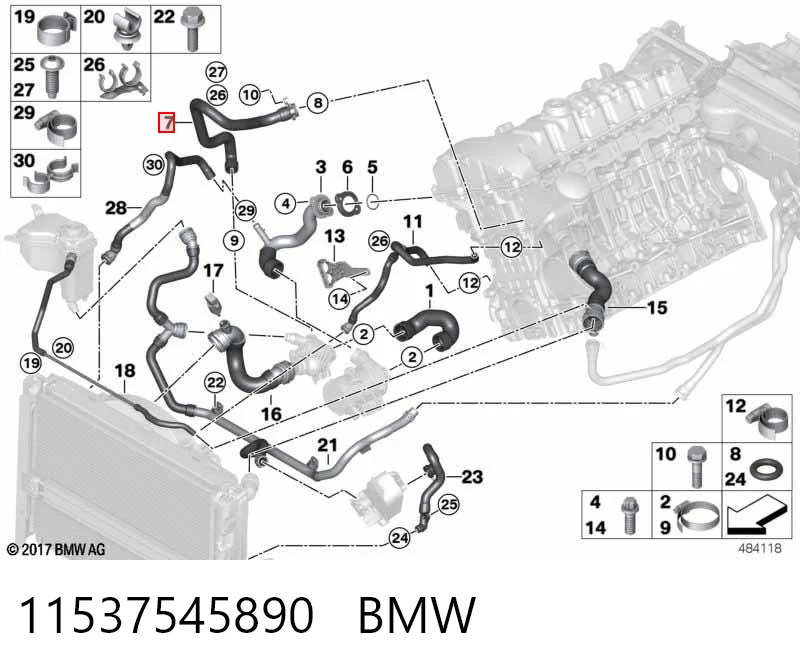 11537545890 BMW Manguera del termostato