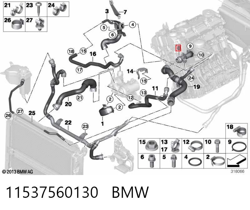 11537560130 BMW Brida del sistema de refrigeración (triple unión)
