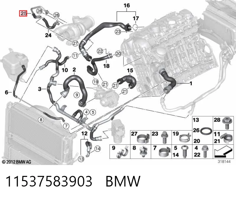 11537583903 BMW Manguera de retorno de refrigerante del turbocompresor