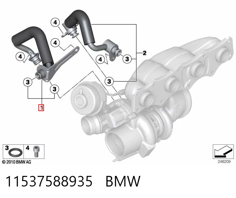11537588935 BMW Manguera de refrigerante del turbocompresor, entrada