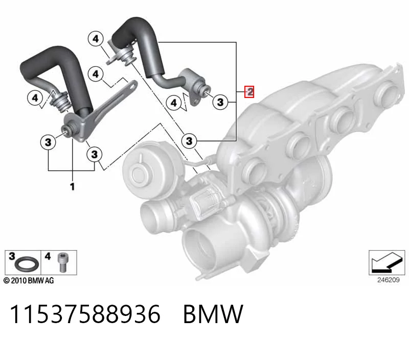 11537588936 BMW Manguera de retorno de refrigerante del turbocompresor