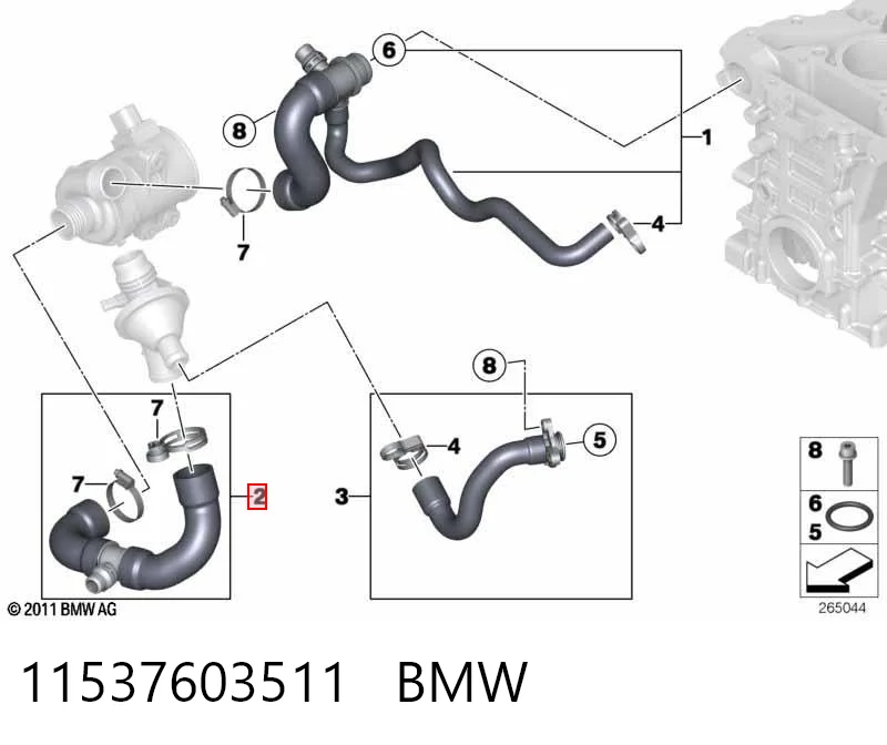 Manguera de admisión de la bomba de agua 11537603511 BMW