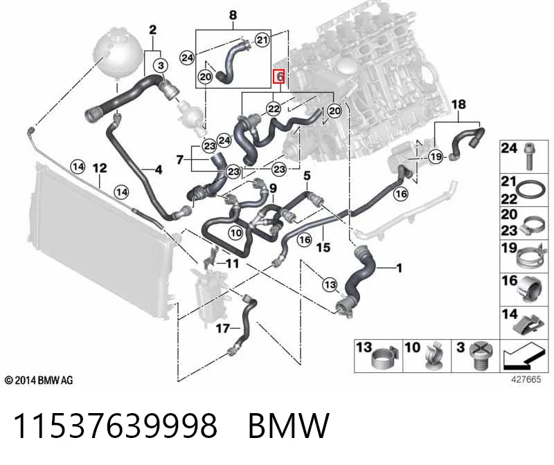 11537639998 BMW Manguera de impulsión de la bomba de agua