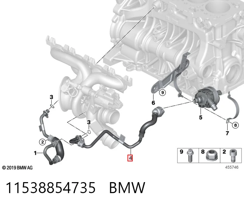11538854735 BMW Manguera de retorno de refrigerante del turbocompresor