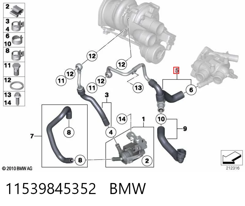 11539845352 BMW Manguera de retorno de refrigerante del turbocompresor