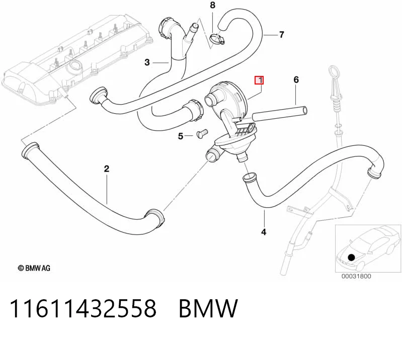Válvula PCV de ventilación de gases del cárter 11611432558 BMW