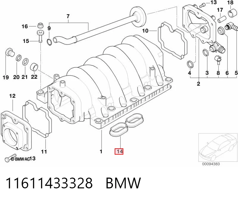 11611433328 BMW Juego de juntas, colector de admisión