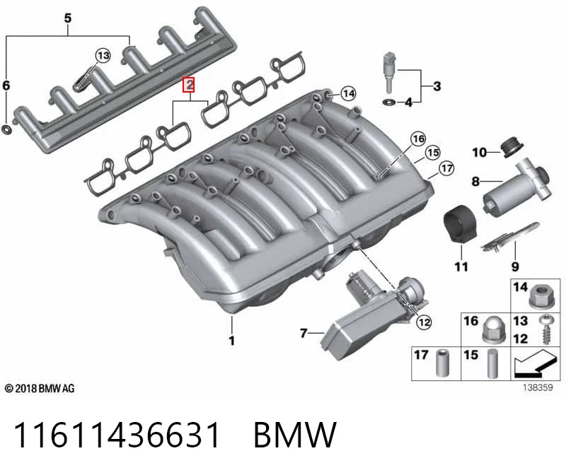 11611436631 BMW Juego de juntas, colector de admisión
