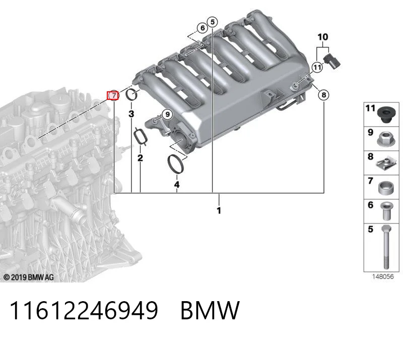 11612246949 BMW Juego de juntas, colector de admisión