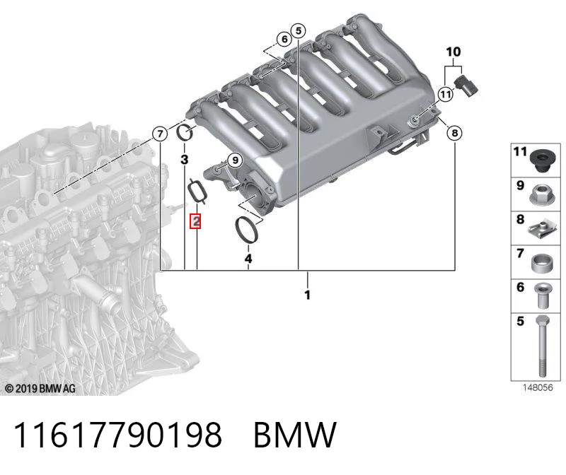 11617790198 BMW Juego de juntas, colector de admisión