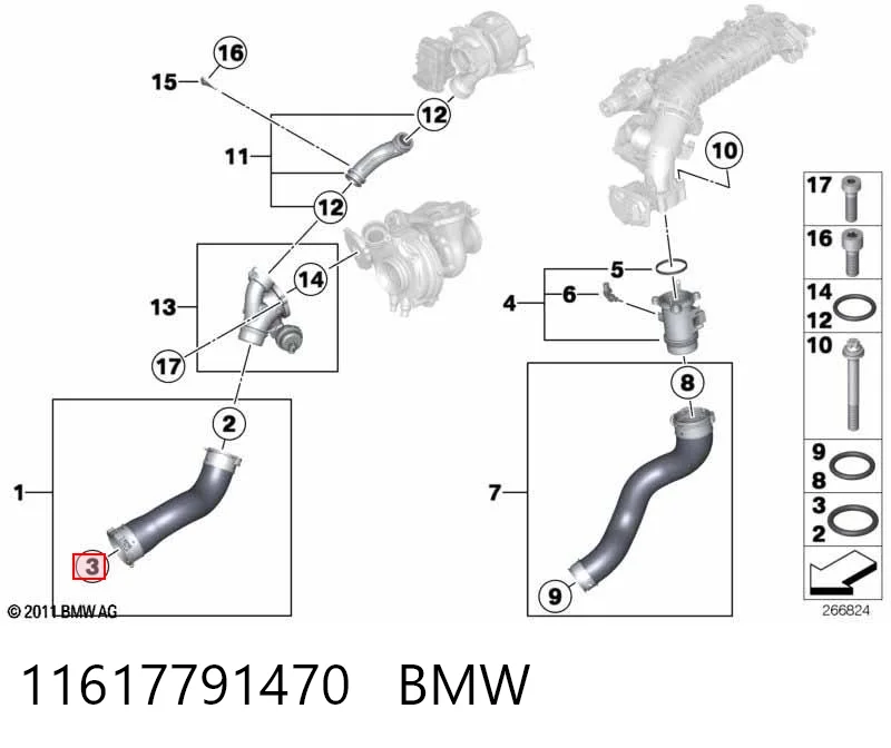 11617791470 BMW Junta tórica del tubo del intercooler