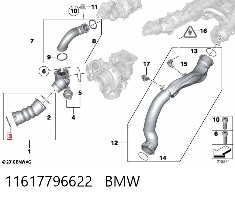 11617796622 BMW Junta tórica del tubo del intercooler
