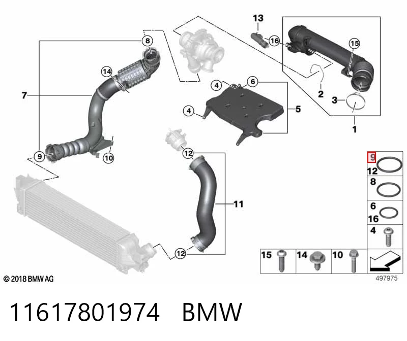 Junta tórica del tubo del intercooler 11617801974 BMW