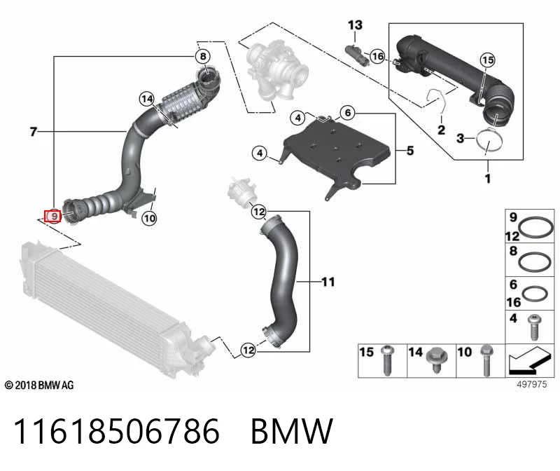 11618506786 BMW Junta tórica del tubo del intercooler