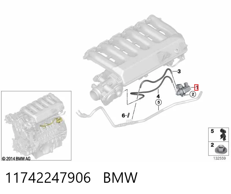 11742247906 BMW Válvula solenoide de control de presión de sobrealimentación