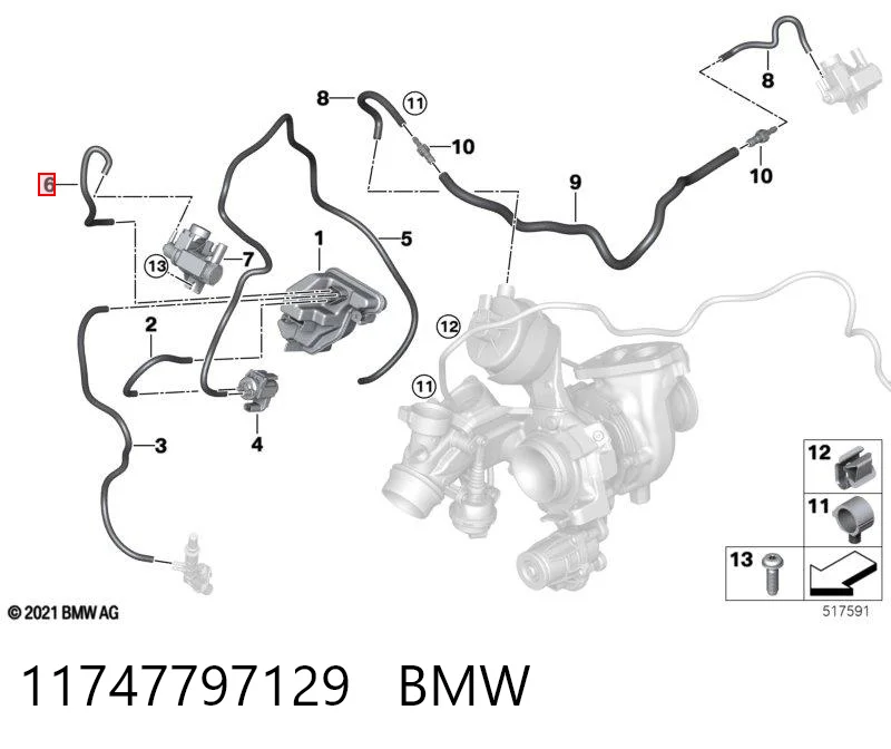 11747797129 BMW Manguera de vacío de control de turbina