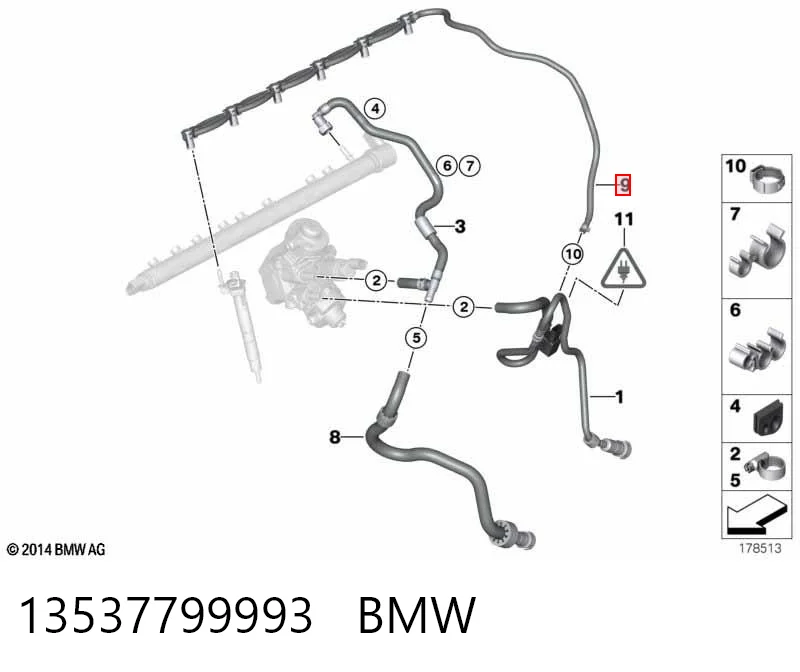 13537799993 BMW Tubo flexible, combustible de fuga 