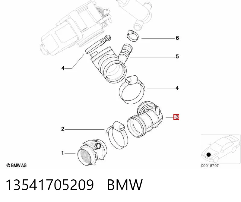 13541705209 BMW Manguito de aire del medidor de masa de aire