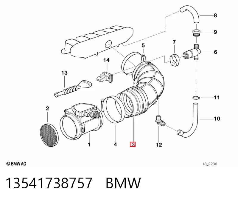13541738757 BMW Manguito de aire del medidor de masa de aire
