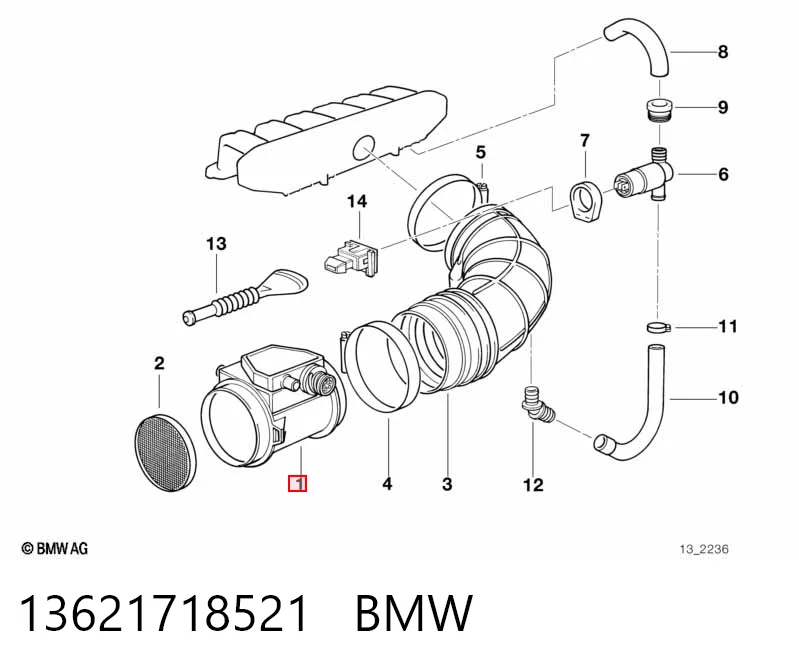 Sensor de flujo de masa de aire 13621718521 BMW