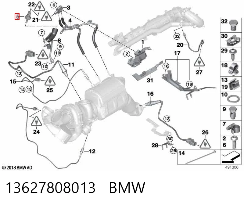 13627808013 BMW Sensor, presión gas de escape
