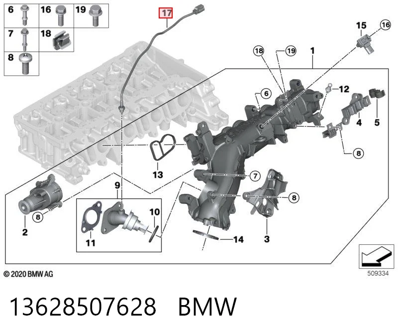 13628507628 BMW Sensor de temperatura de gases de escape antes del catalizador