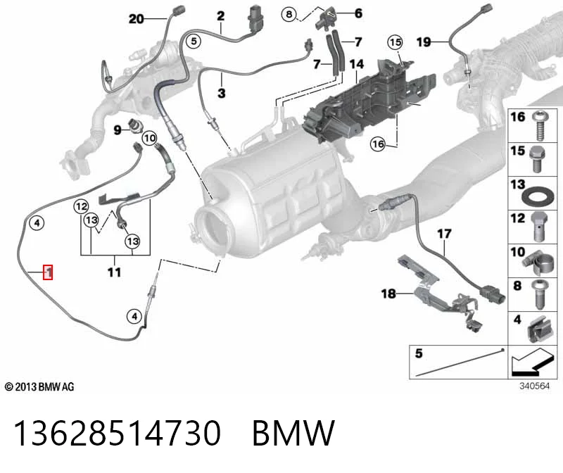 13628514730 BMW Sensor de temperatura de gases de escape antes del catalizador