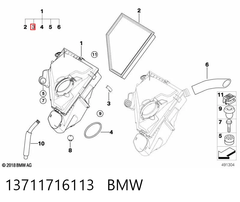 13711716113 BMW Clip de la carcasa del filtro de aire