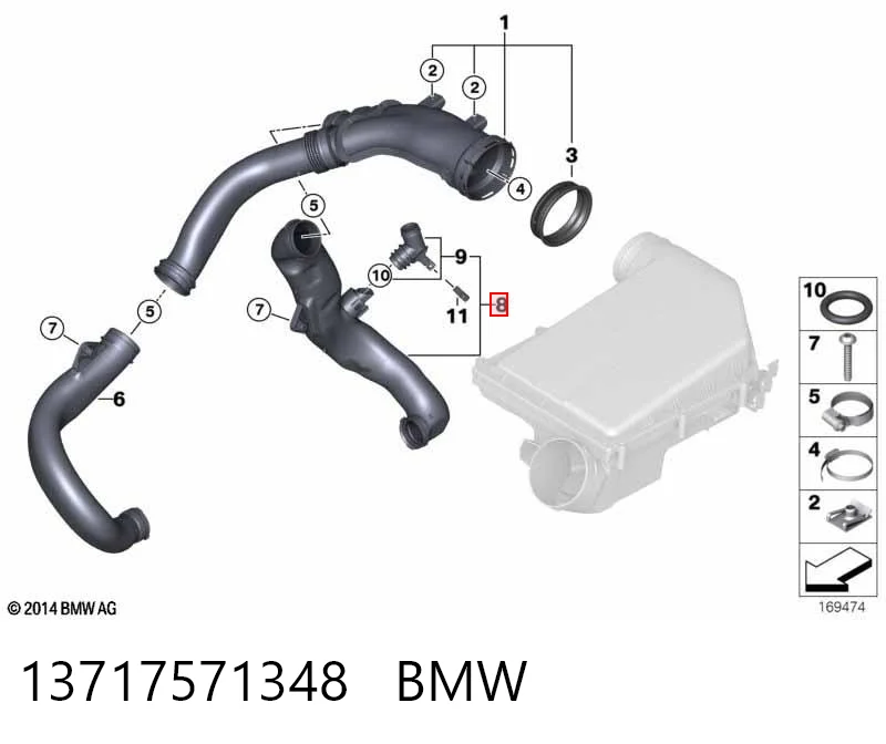 13717571348 BMW Manguera de admisión de aire caliente al conducto del filtro