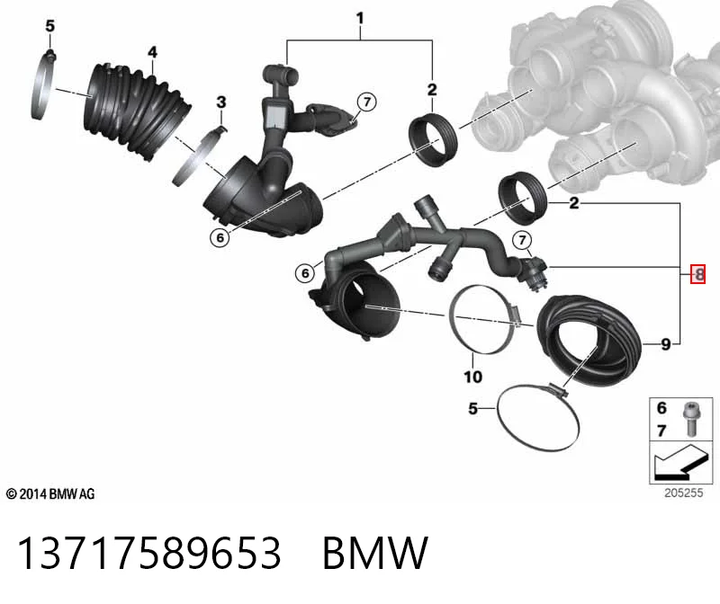 13717589653 BMW Tubo de admisión de aire al turbocompresor