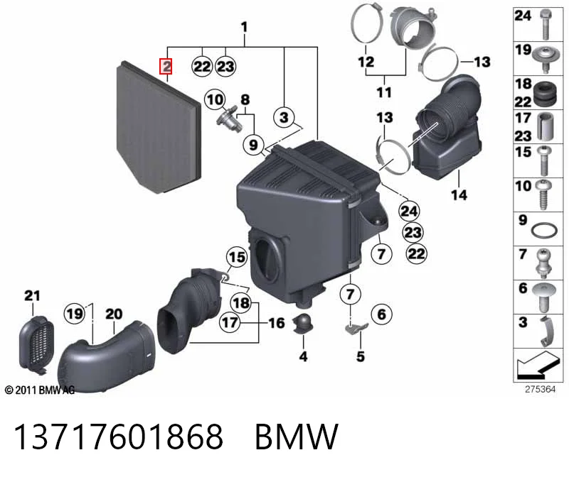 13717601868 BMW Filtro de aire de motor