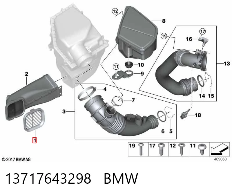 13717643298 BMW Rejilla de entrada de aire del filtro de aire