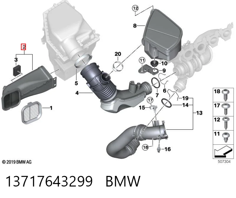 13717643299 BMW Tubo flexible de aspiración, filtro de aire