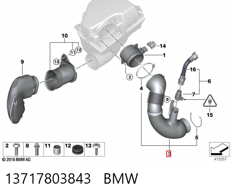 7803843 BMW Manguito de aire del medidor de masa de aire