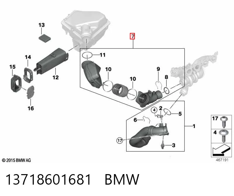 13718601681 BMW Tubo de admisión de aire, entrada al resonador
