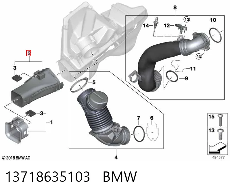 13718635103 BMW Tubo flexible de aspiración, filtro de aire