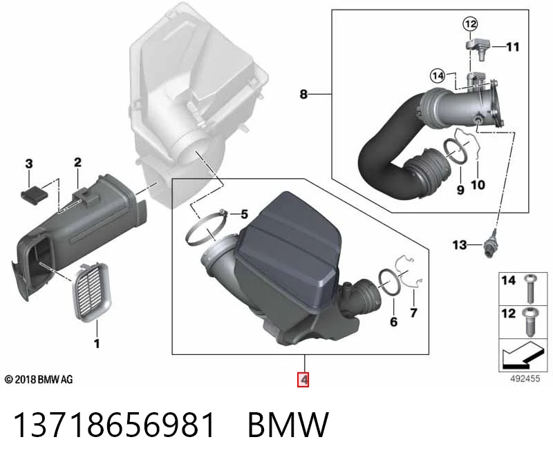 13718656981 BMW Conducto de aire, salida del filtro de aire