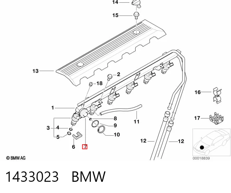 Regulador de presión de combustible en el riel de inyectores 1433023 BMW