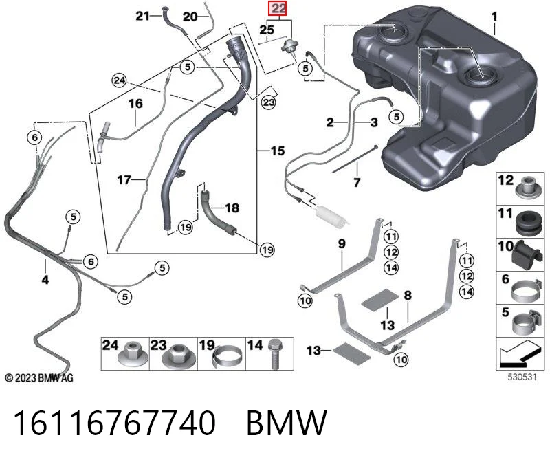 Tapón del depósito de combustible 16116767740 BMW