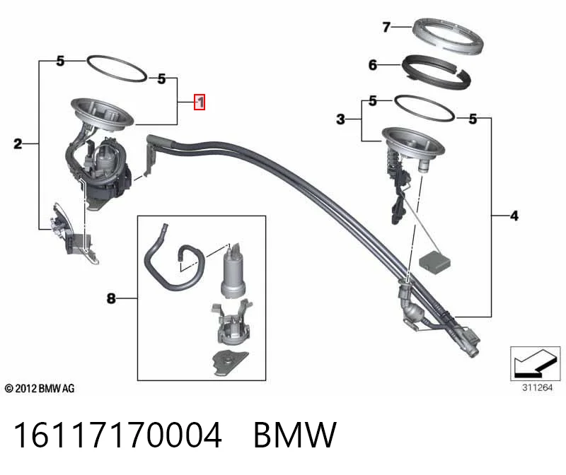 Módulo de bomba de combustible con sensor de nivel de combustible 16117170004 BMW
