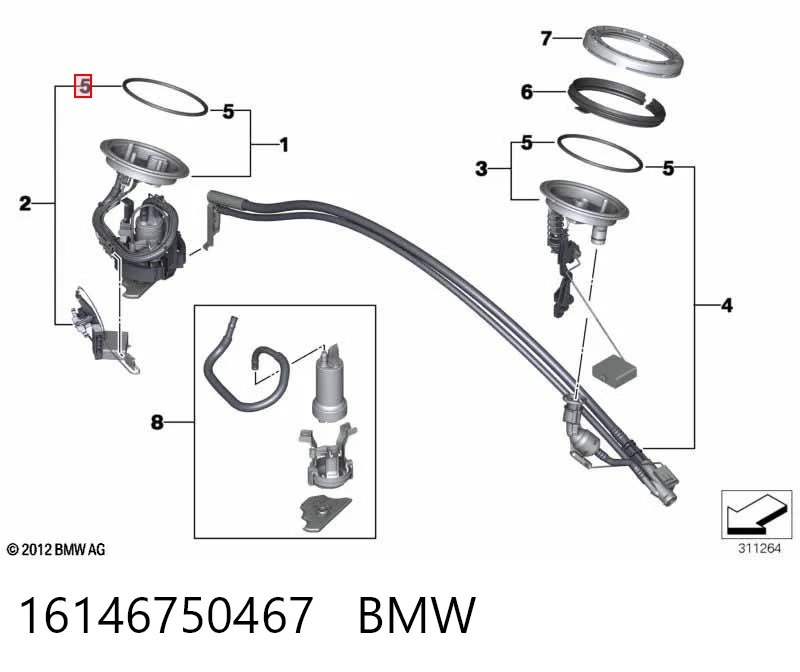 16146750467 BMW Junta del sensor de nivel de combustible/bomba de combustible (depósito de combustible)