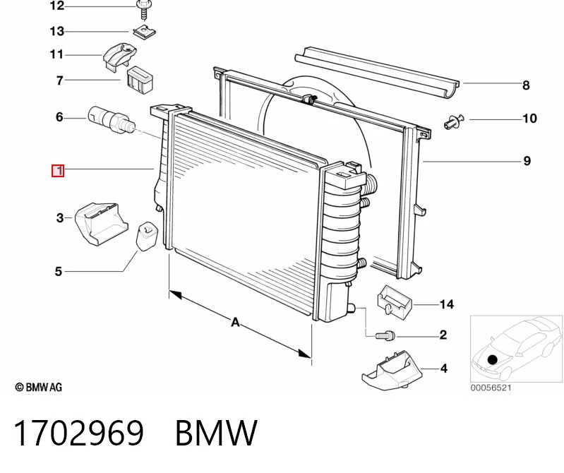 Radiador de refrigeración del motor 1702969 BMW