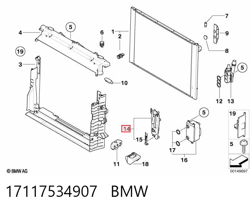 17117534907 BMW Soporte izquierdo del radiador