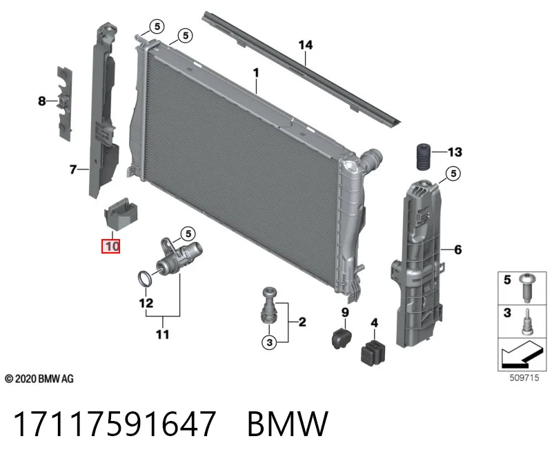17117591647 BMW Soporte inferior de fijación del radiador