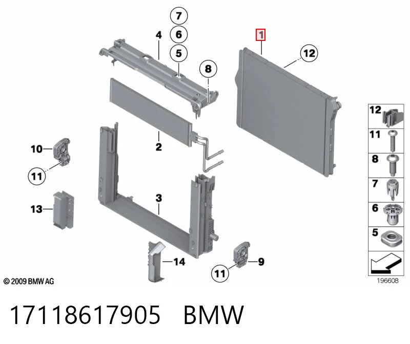 Radiador de refrigeración del motor 17118617905 BMW